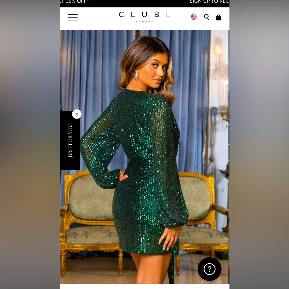 IN AWE
PETITE BOTTLE GREEN SEQUIN WRAP LONG SLEEVE BELTED MINI DRESS